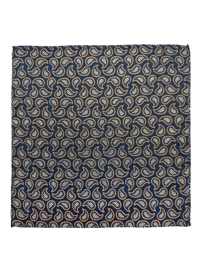 Navy Orange Droplet Print Pocket Square