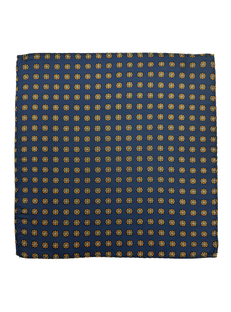 Navy Orange Tile Print Pocket Square