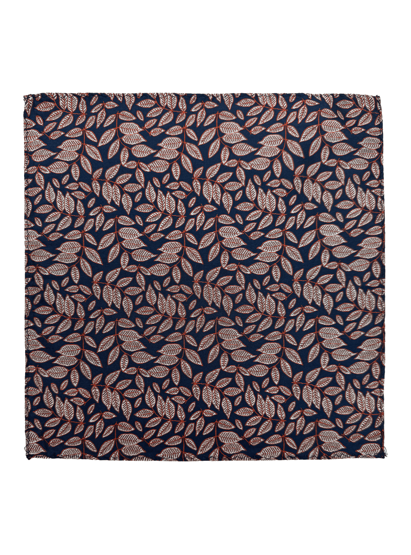 Navy Red Leaf Print Pocket Square
