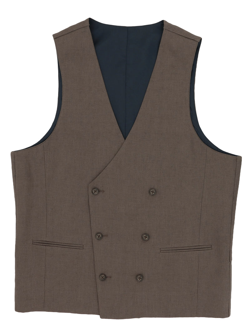 Brown Double Breasted Linen Waistcoat