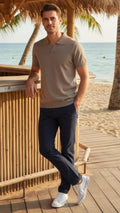 Camel Open Neck Knit Polo