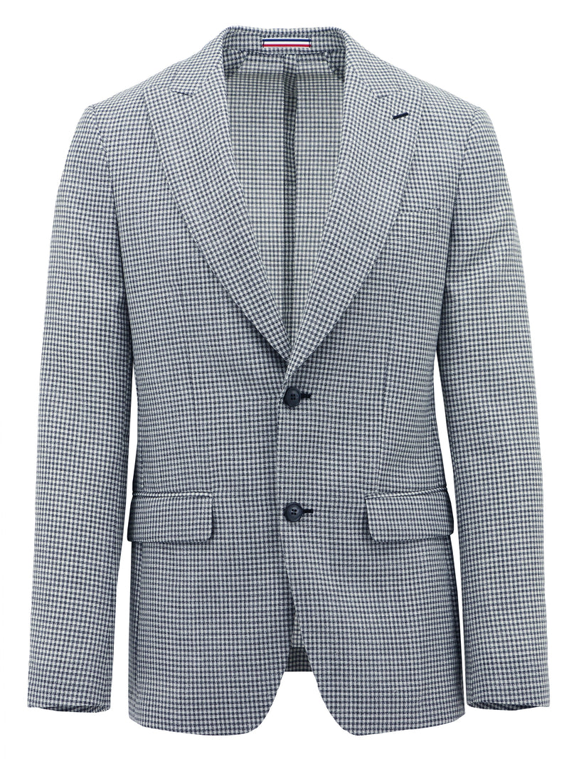 Cannes Navy Microchecked Wool Blend Sports Jacket