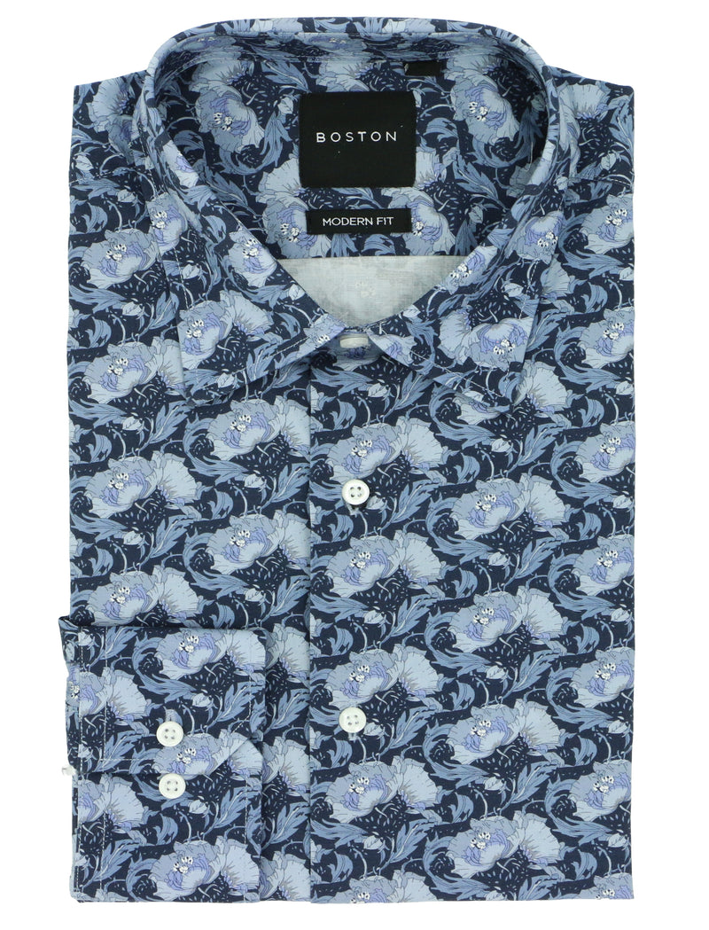 Lennox Blue Flower Cotton Stretch Casual Shirt