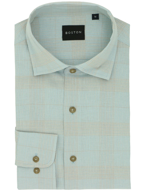 Jacque Blue Check Cotton Linen Casual Shirt