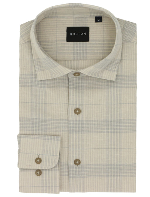 Jacque Beige Check Cotton Linen Casual Shirt
