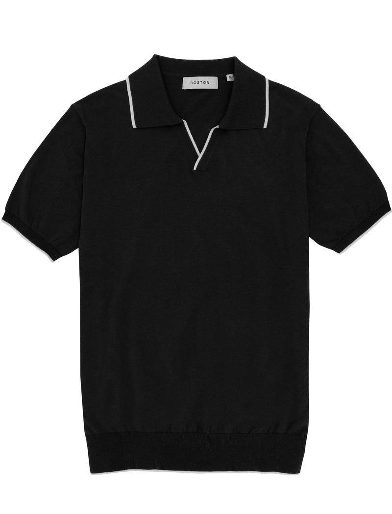 Tip Black Cotton Polo
