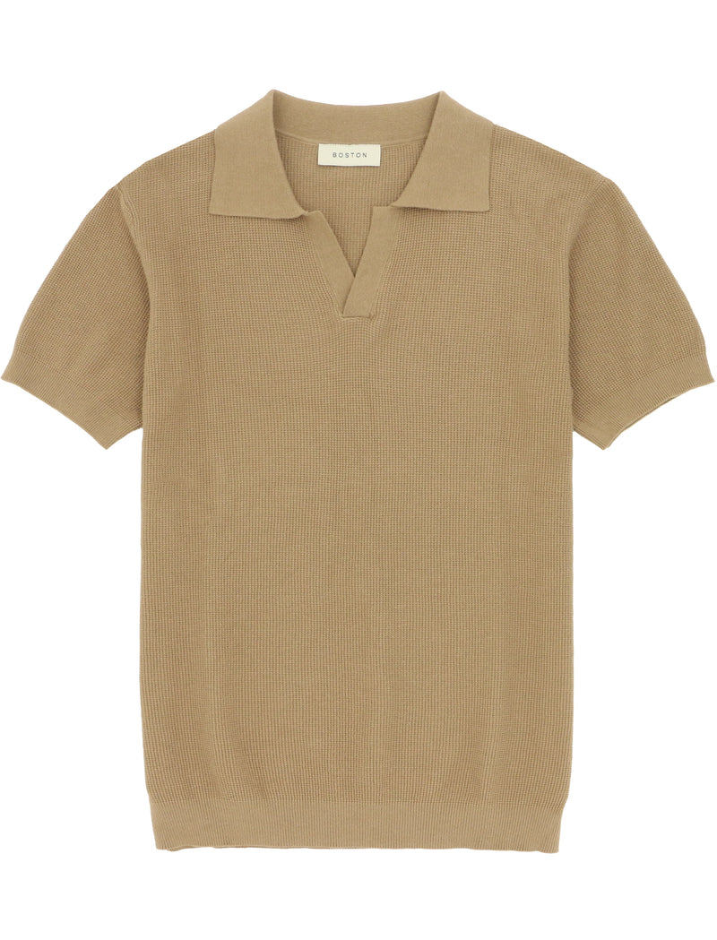 Camel Cotton Blend Knit Polo