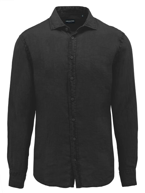 Sel Black Cotton Linen Casual Shirt