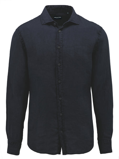 Sel Navy Cotton Linen Casual Shirt