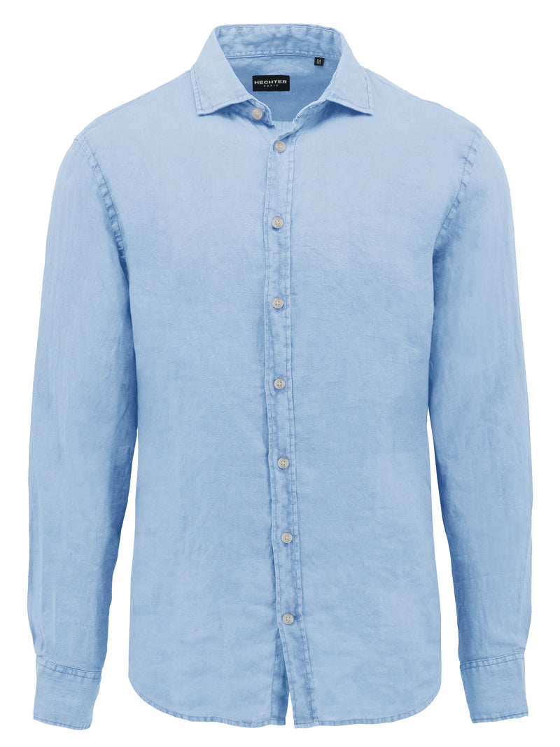 Sel Blue Cotton Linen Casual Shirt