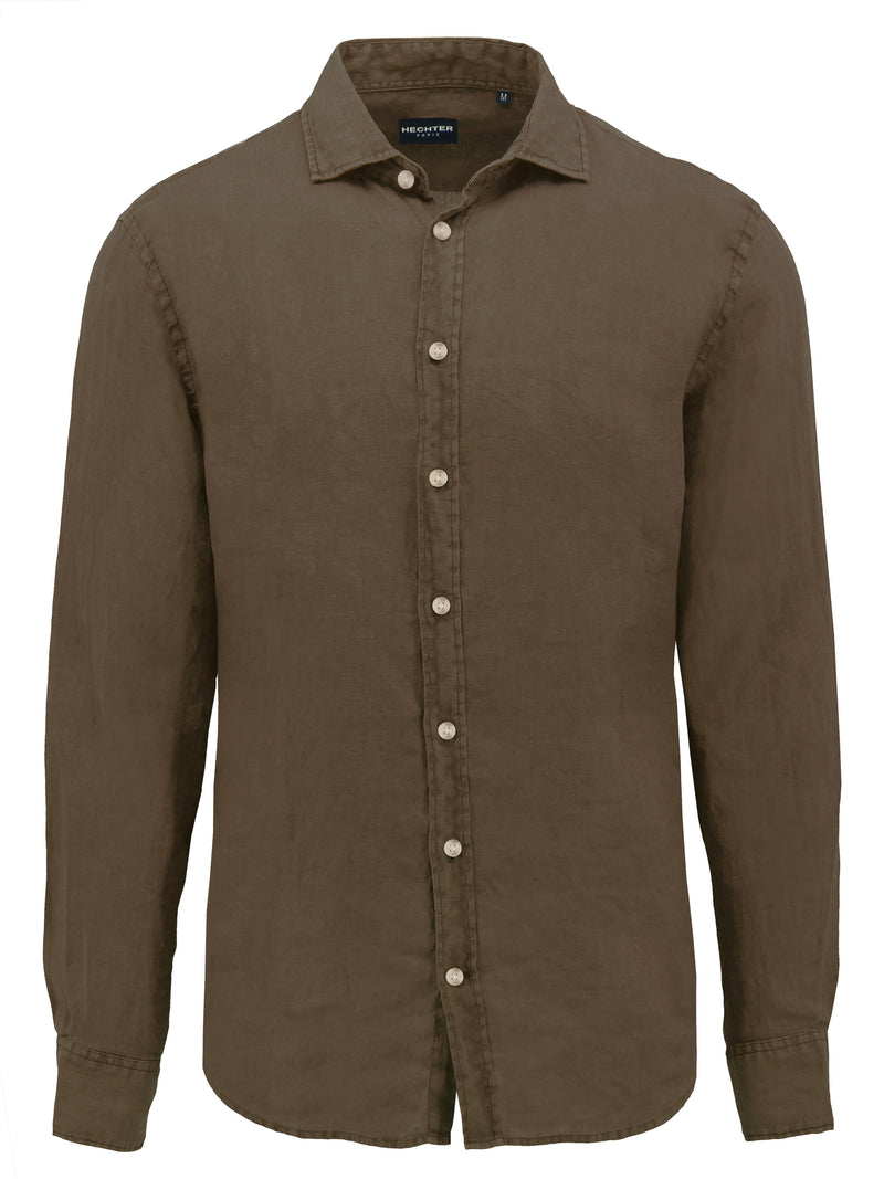 Sel Brown Cotton Linen Casual Shirt