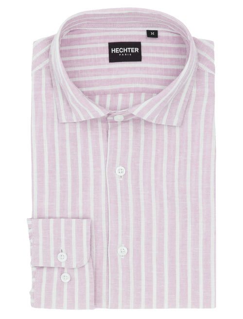 Sel Pink Striped Linen Cotton Casual Shirt