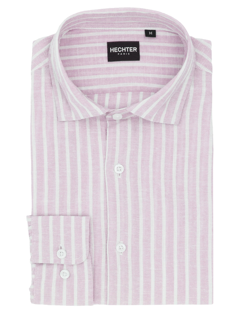 Sel Pink Striped Linen Cotton Casual Shirt