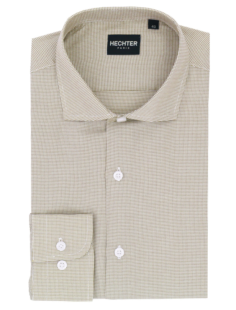 Jacque Sand Microcheck Cotton Business Shirt