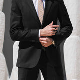Lazio 111 Black Self Check Wool Stretch Suit Jacket