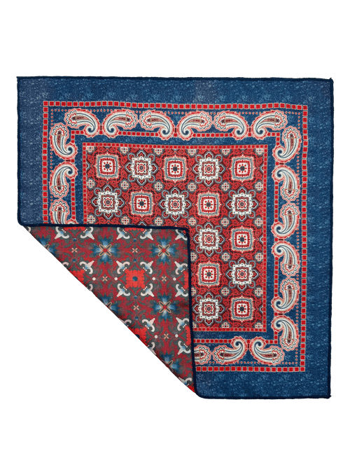 Soho Crimson Blue Paisley Pocket Square