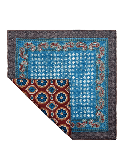 Soho Oxblood Blue Paisley Rosette Pocket Square