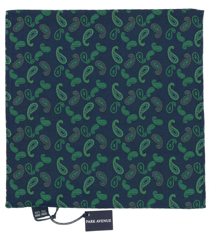 Green Paisley Print Silk Pocket Square