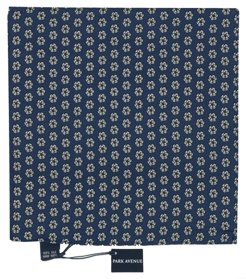 Navy Floral Print Silk Pocket Square