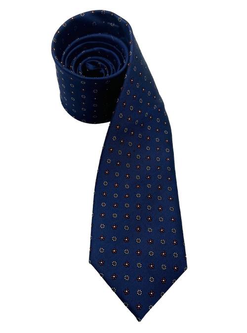 Navy Floral Print Silk Tie