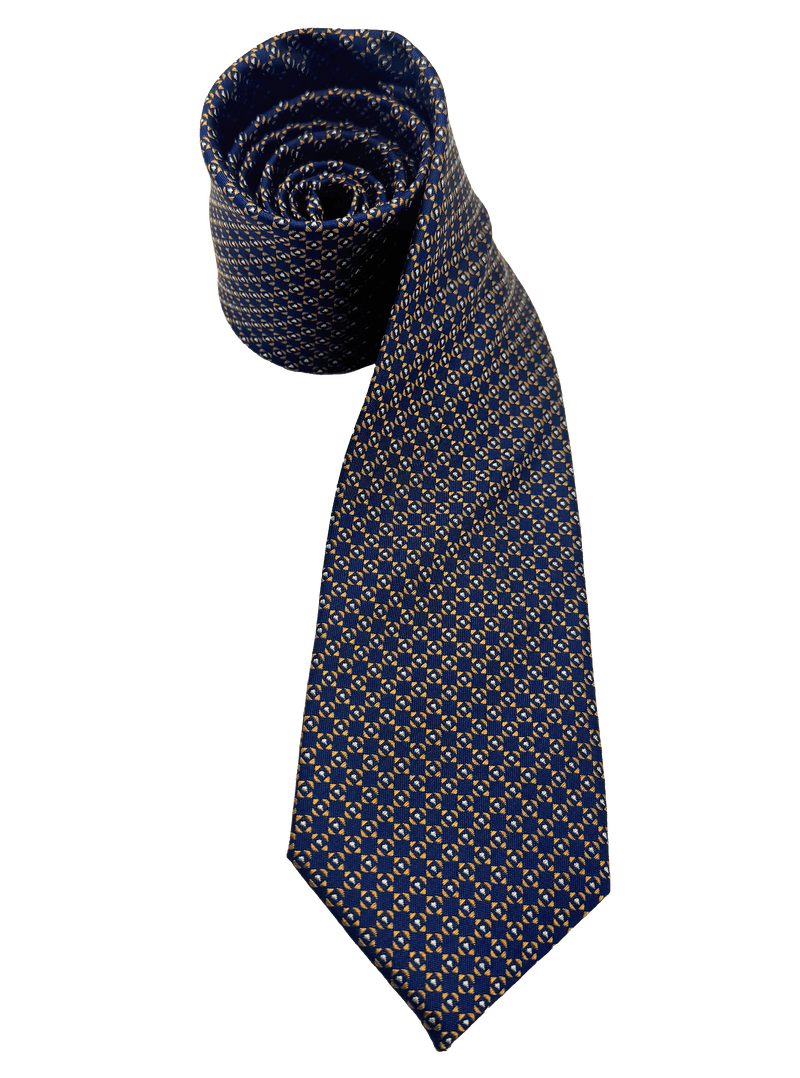 Navy Orange Square Tile Print Silk Tie