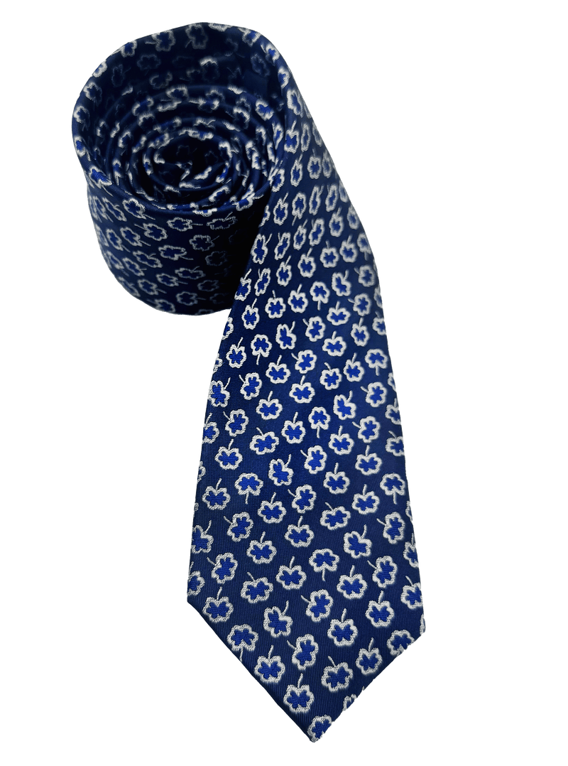 Blue Floral Print Silk Tie