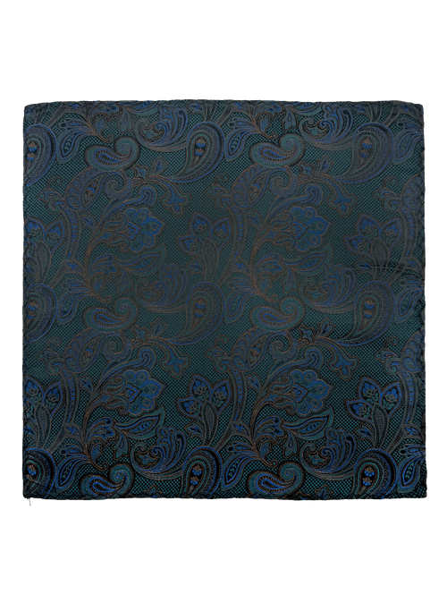 Blue Green Paisley Print Silk Pocket Square