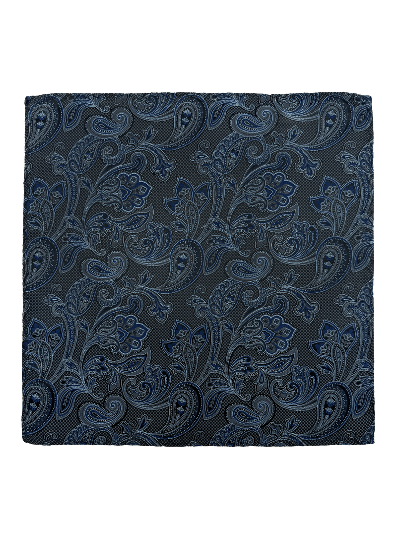 Blue Paisley Print Silk Pocket Square