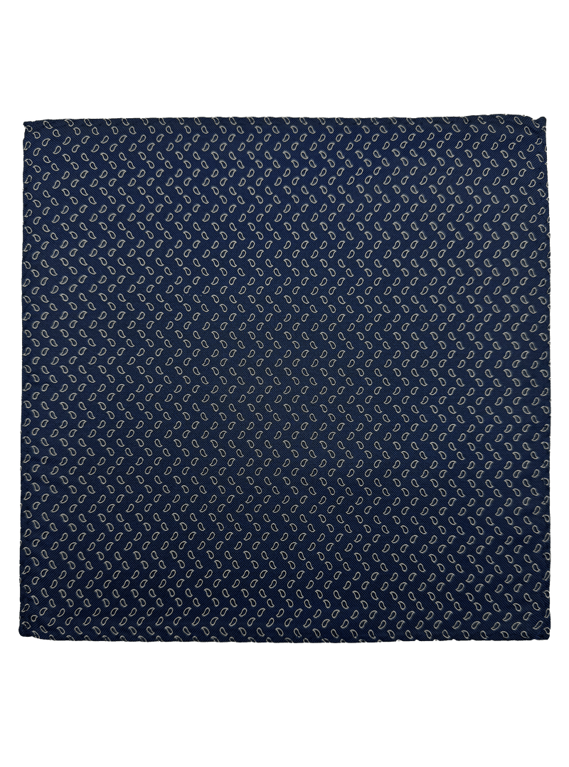 Navy Droplet Print Silk Pocket Square