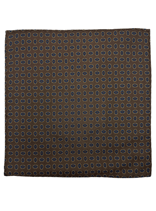 Brown Oval Print Silk Pocket Square