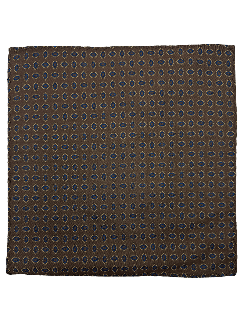 Brown Oval Print Silk Pocket Square