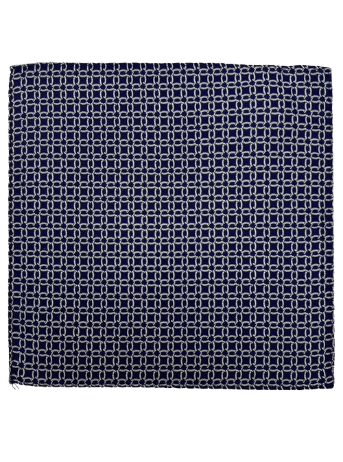 Navy Chainmail Print Silk Pocket Square