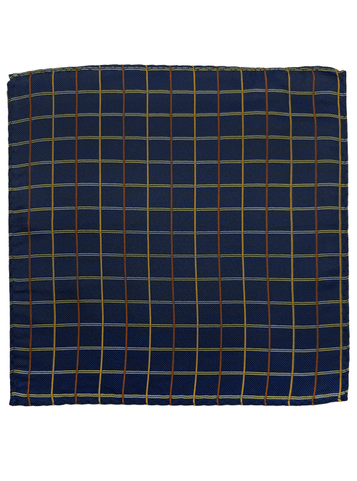 Navy Multi Checked Print Silk Pocket Square