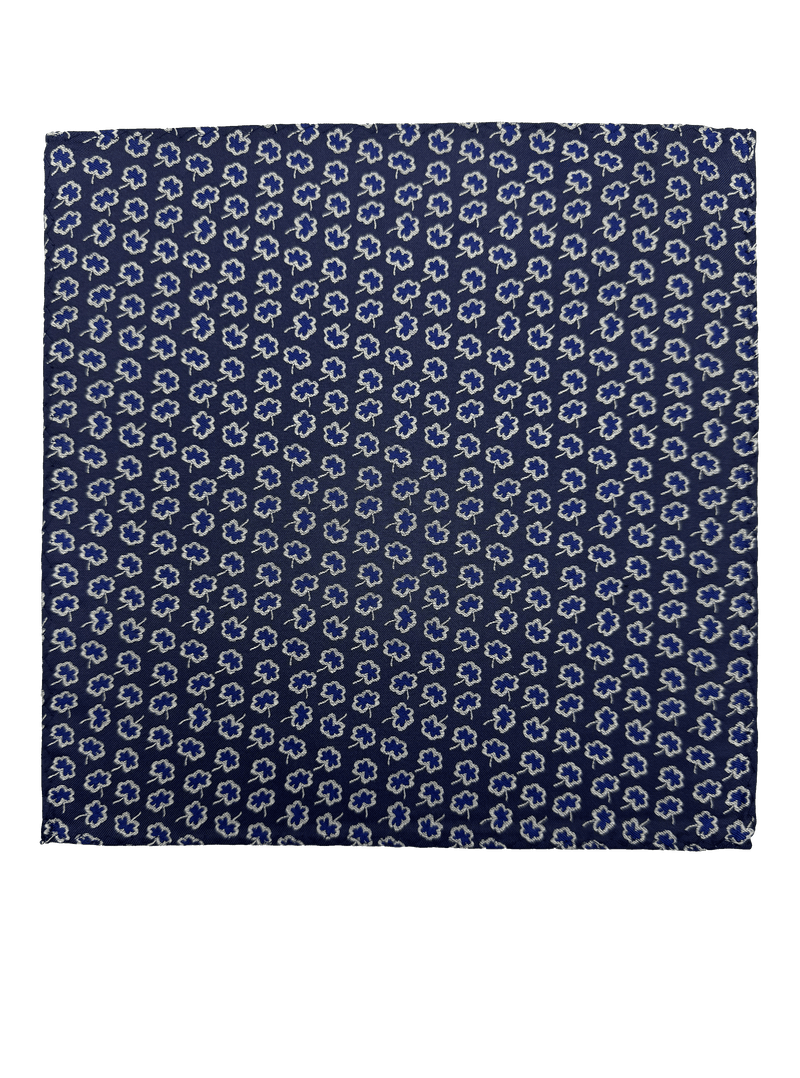 Blue Floral Print Silk Pocket Square