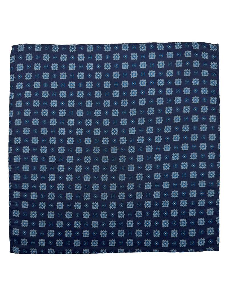 Blue Octagram Floral Print Silk Pocket Square
