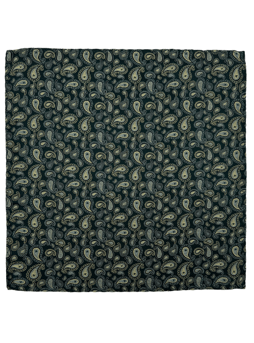 Green Paisley Print Silk Pocket Square