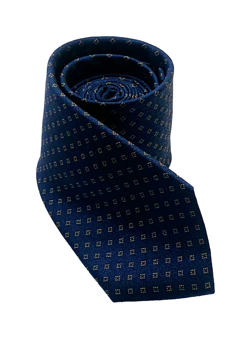 Navy Orange Tile Print Silk Tie