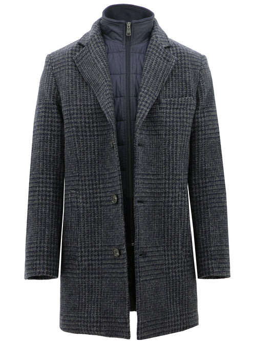 Blois Navy Grey Checked Overcoat