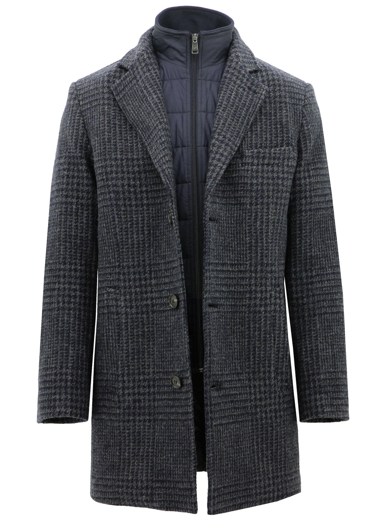 Blois Navy Grey Checked Overcoat