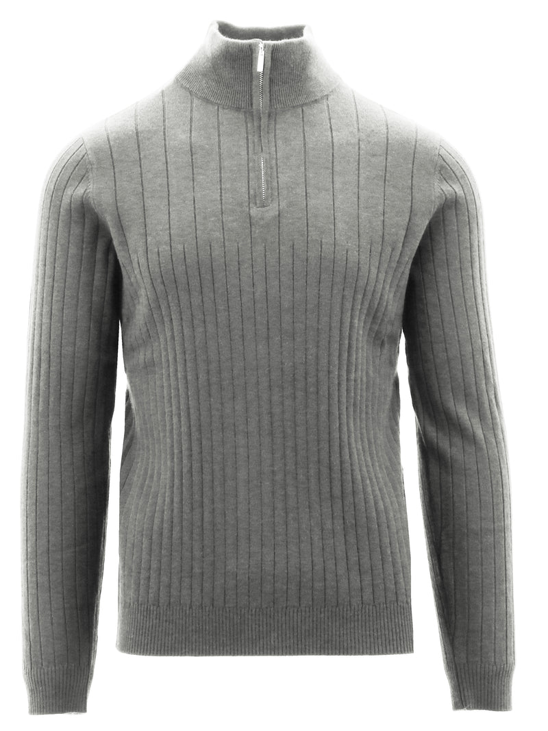 Grey Ribbed Quarter Zip Knit Jumper