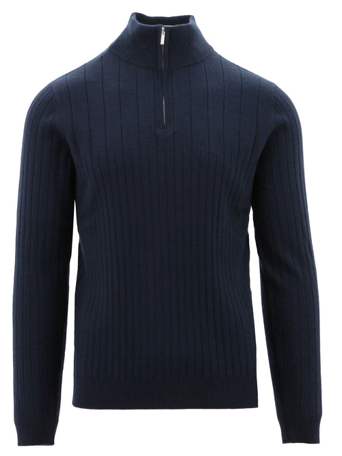 Navy Ribbed Quarter Zip Knit Jumper