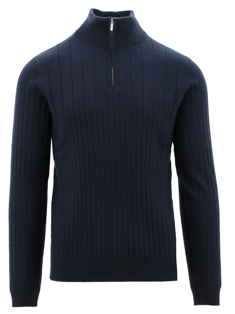 Navy Ribbed Quarter Zip Knit Jumper