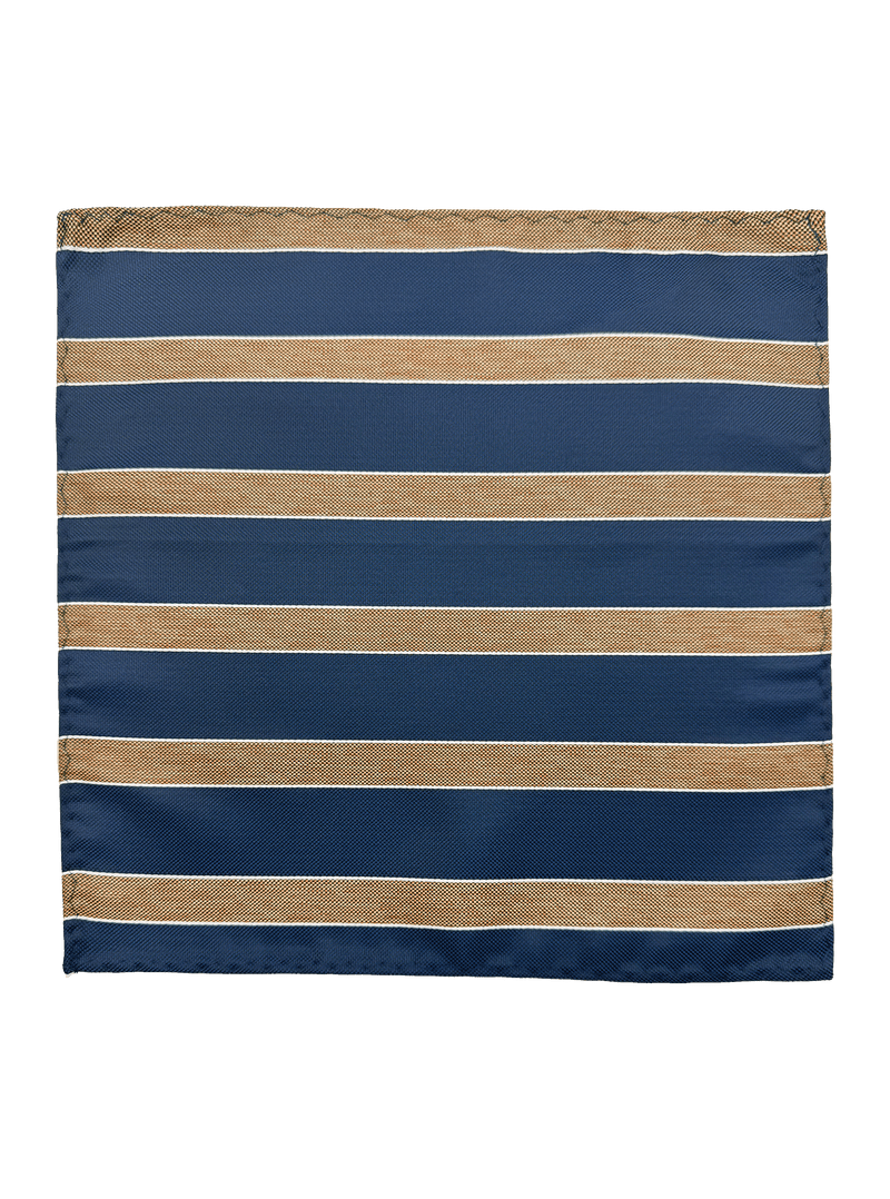 Stuyvesant Navy Taupe Striped Pocket Square