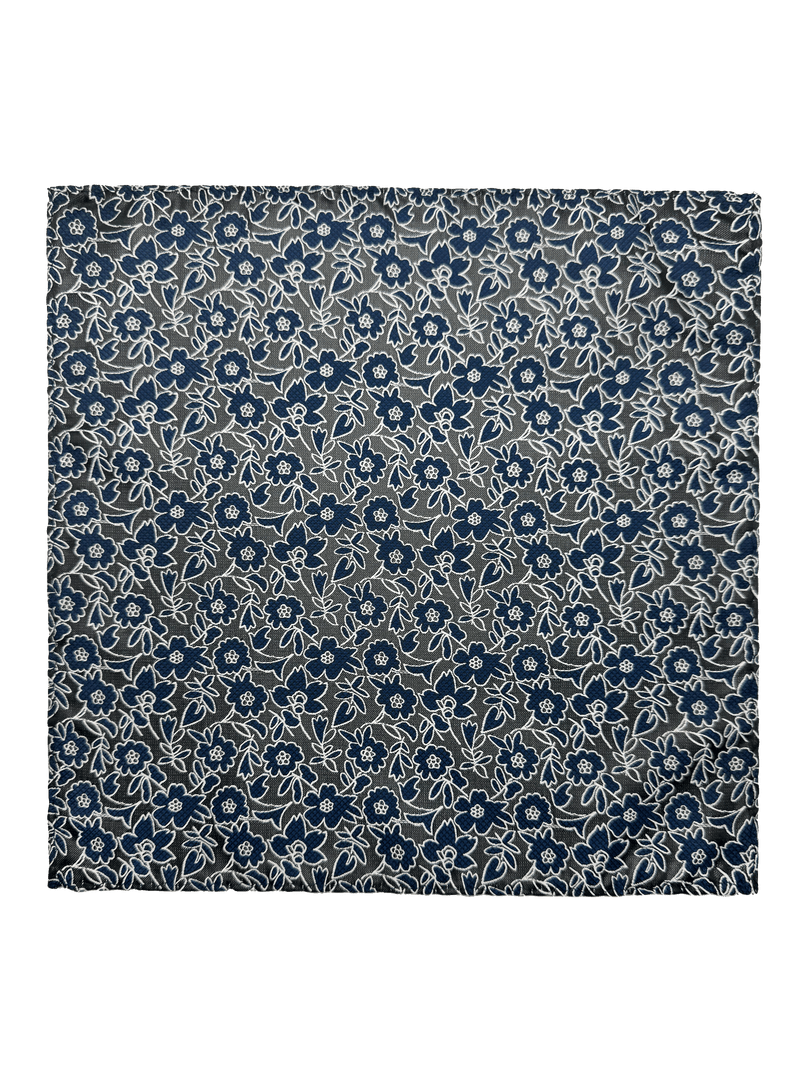 Fifth Black Gunmetal Floral Pocket Square