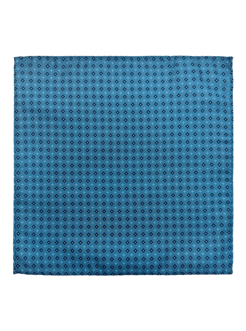 Perry Azure Blue Navy Rosette Pocket Square