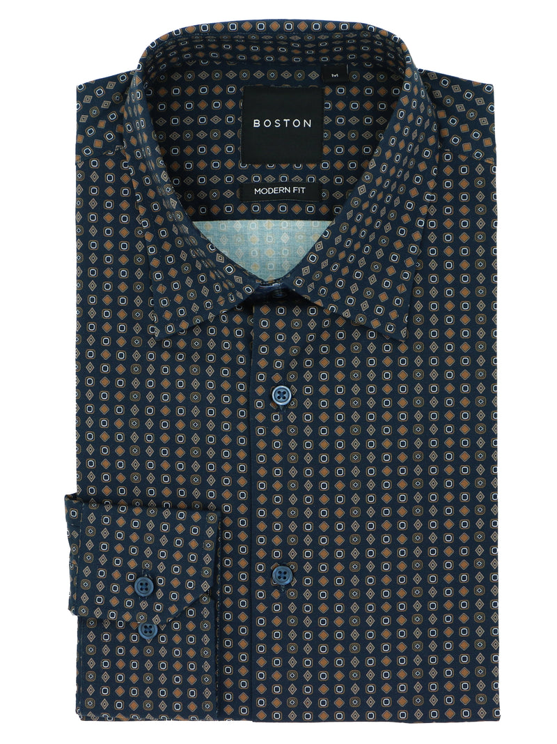 Lennox Navy Tile Printed Stretch Shirt