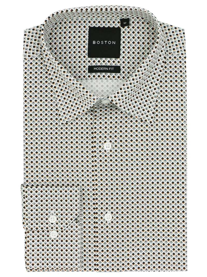 Lennox White Tile Printed Stretch Shirt