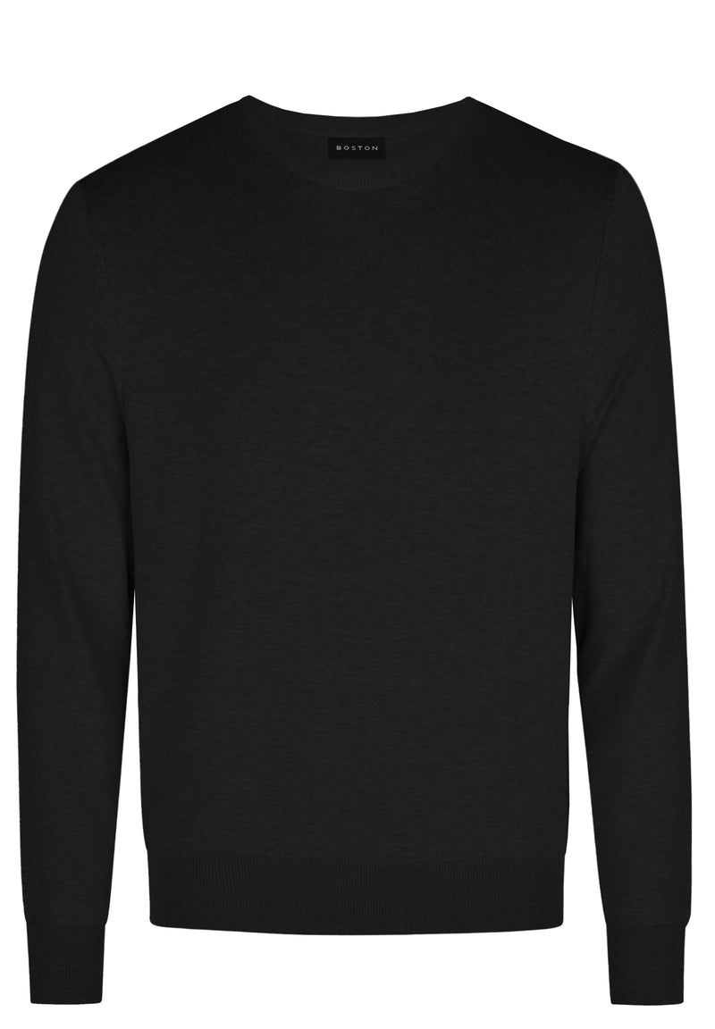 Black Merino Wool Crew Knit Jumper