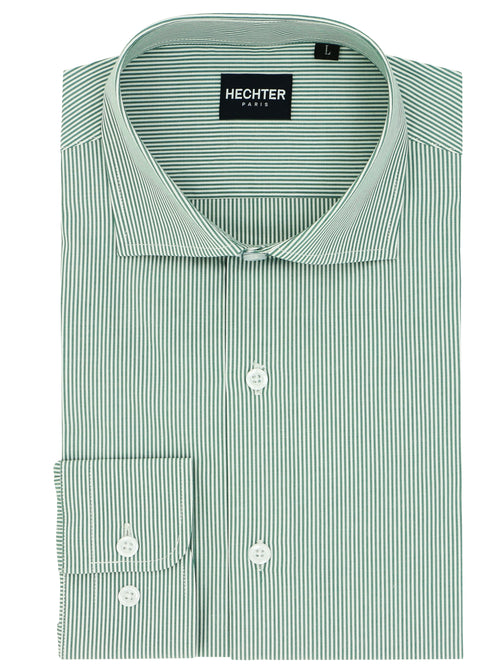 Jacque Business Green Striped Cotton Shirt