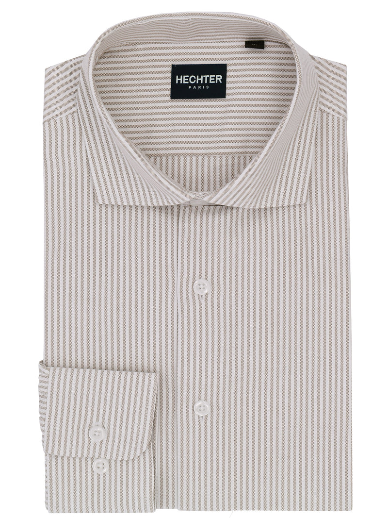 Jacque Business Brown Striped Cotton Shirt
